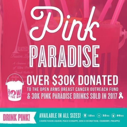 Last year we donated over $30K to the Open Arms Breast Cancer Outreach Fund. Looking forward to announcing our 2018 donation soon! #GivingTuesday . . #howlatthemoon #howltv #drinkpink #cancer #giveback #pinkparadise
