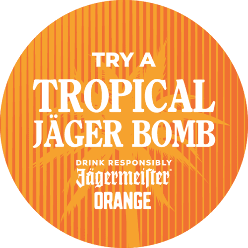 Tropical Jäger bomb with limited time Jägermeister Orange and Tropical Yellow Red Bull
