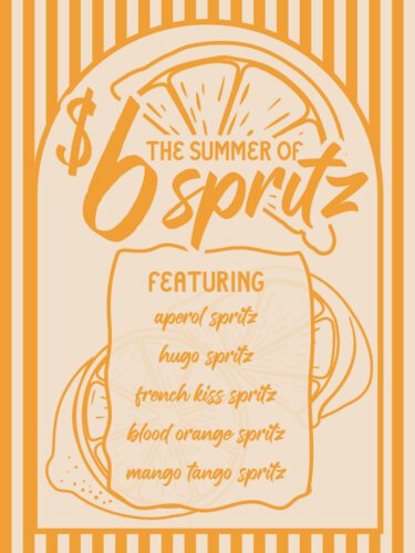 graphic advertising the $6 spritz deal at howl at the moon, july 2026